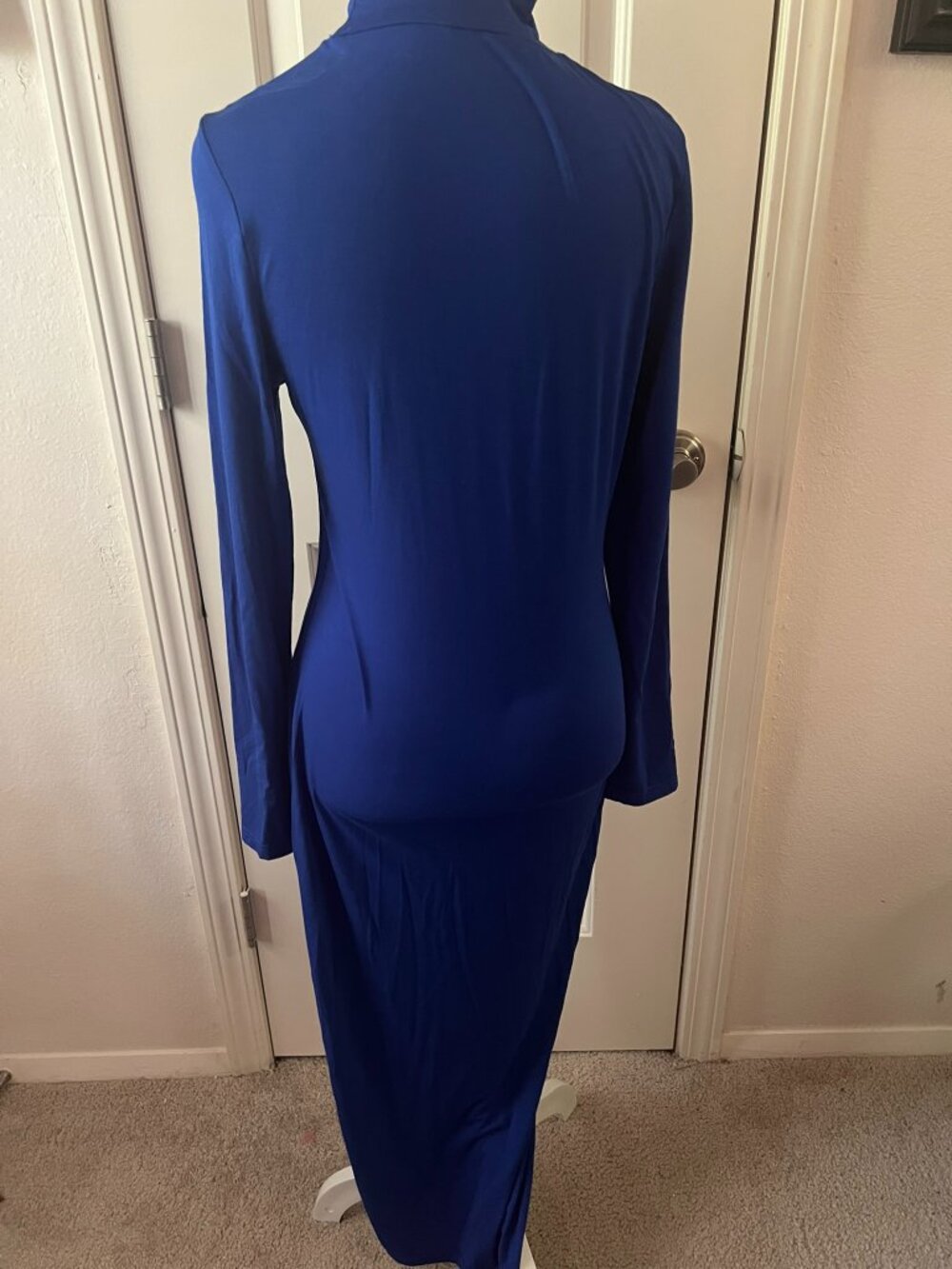 SHEIN Cobalt Blue Long Sleeve Midi Bodycon Dress Sz L - Picture 4 of 8